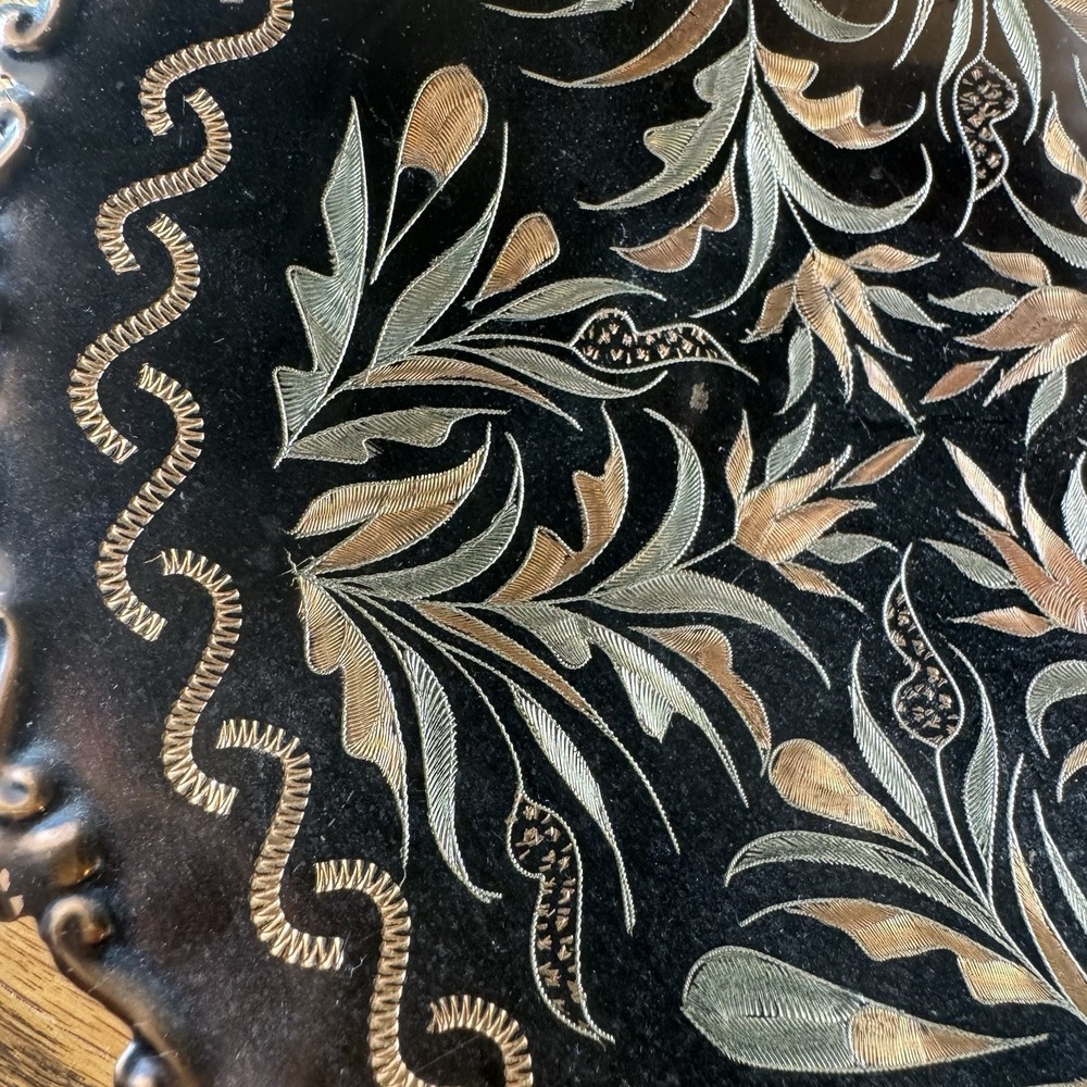 Vintage Copper Footed Bowl | Hand-Etched Boho Floral Dish | Artist Signed - Picture 5 of 13
